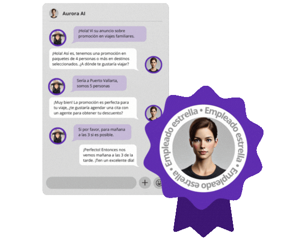 Chatbot de IA de Aurora respondiendo mensajes
